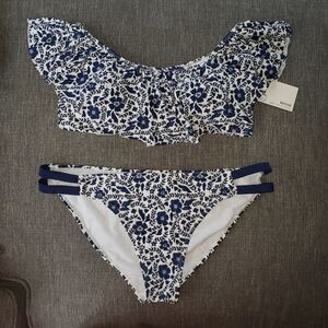 Kensie navy floral ruffle off the shoulder XL swim